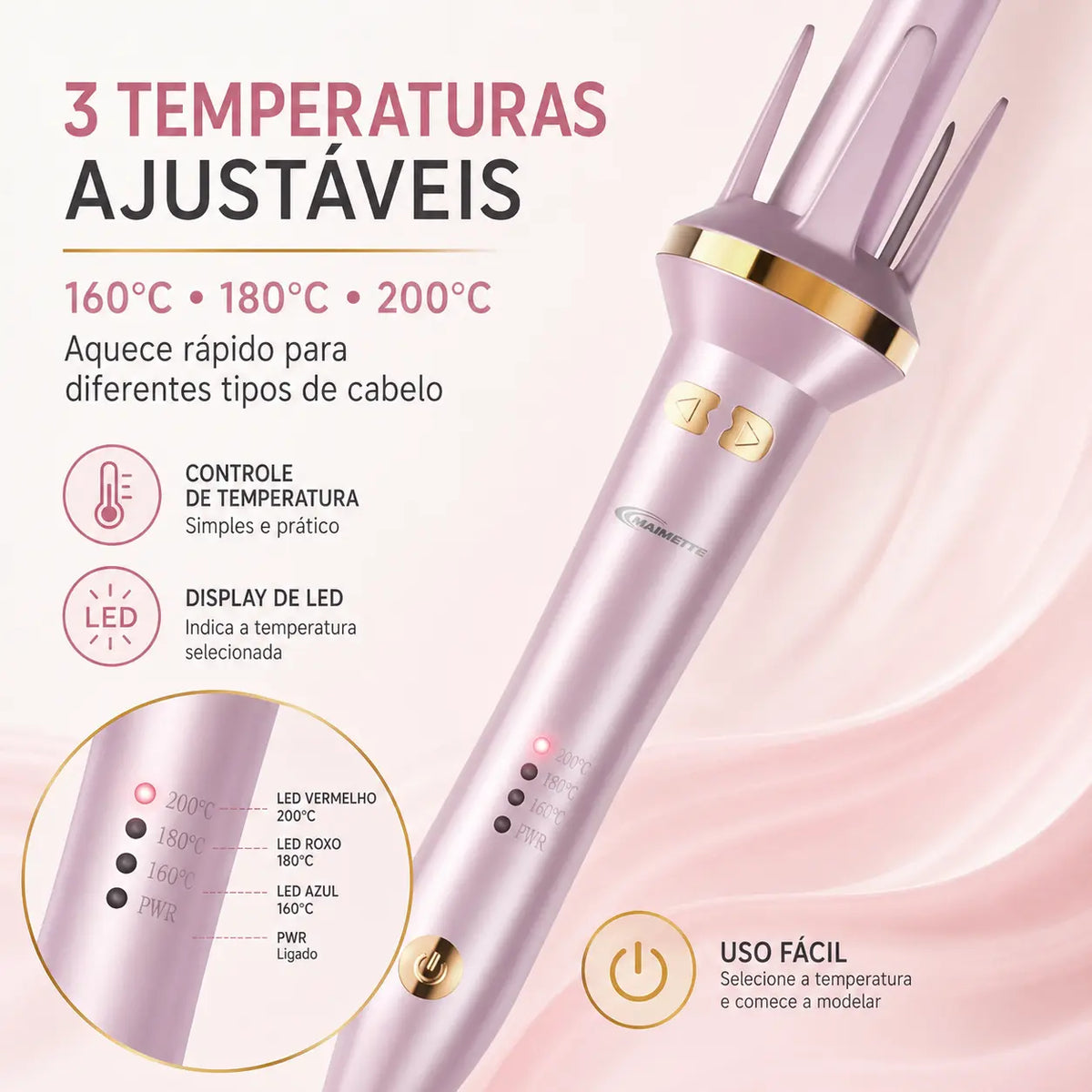 Kit Modelador De Cachos Automático | 3 Temperaturas - Aquecimento Rápido 30s